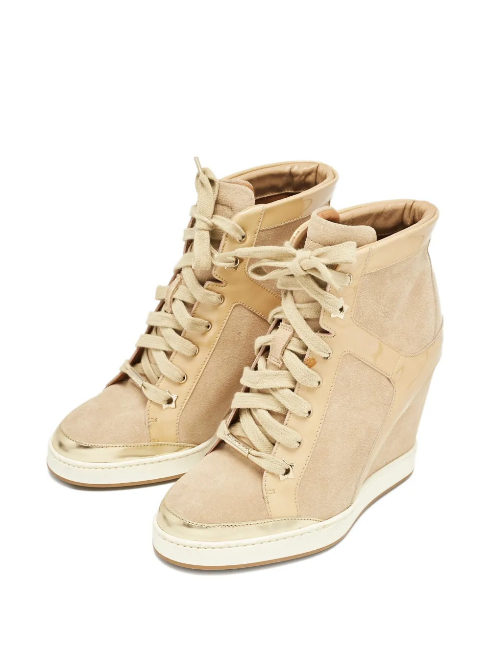 Jimmy Choo Pre-Owned Panama wedge patent-leather sneakers - Beige