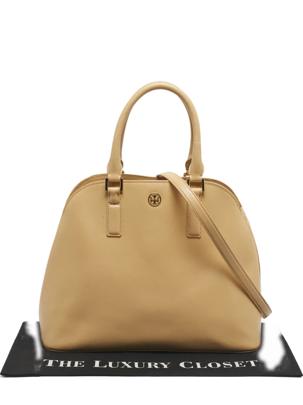 Pre-owned Tory Burch Medium Robinson Dome Leather Tote Bag In Neutral