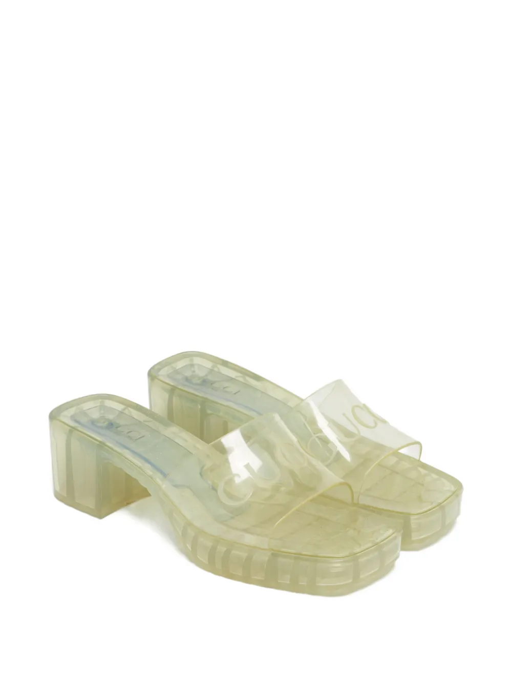 Gucci Pre-Owned embossed-logo block-heel sandals - Wit