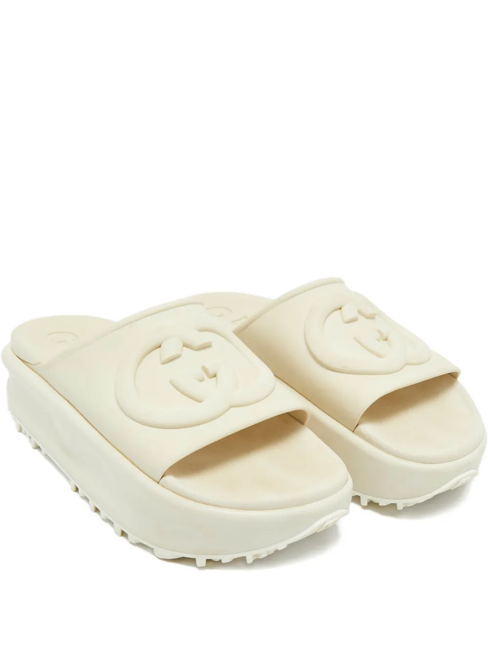 Pre-owned Gucci Embossed-logo Slides In Neutral