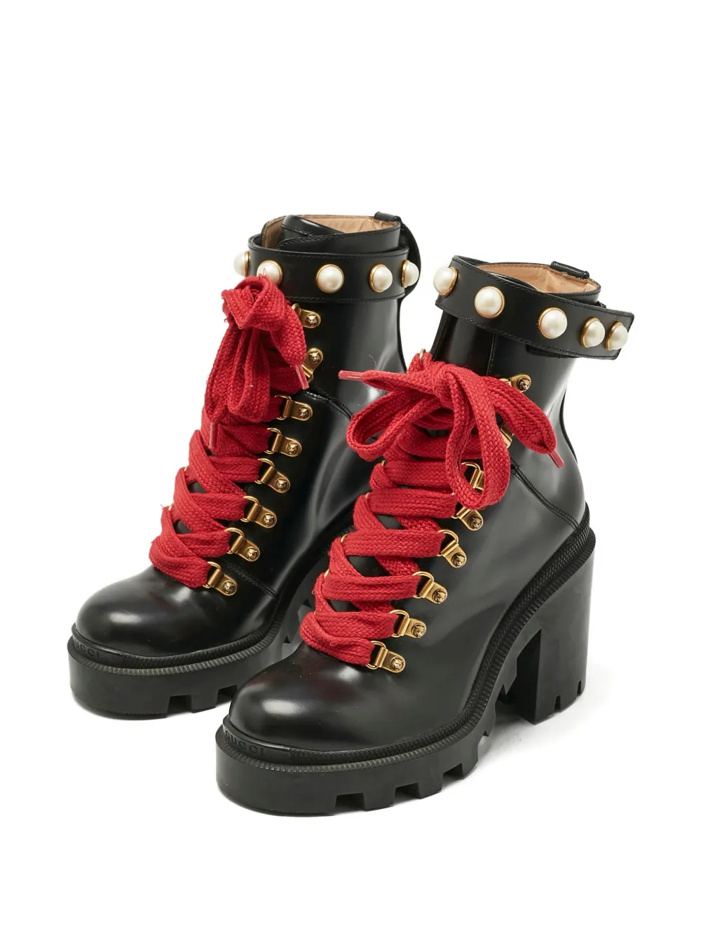 Pre-owned Gucci Lace-up Block-heel Ankle Boot In Black