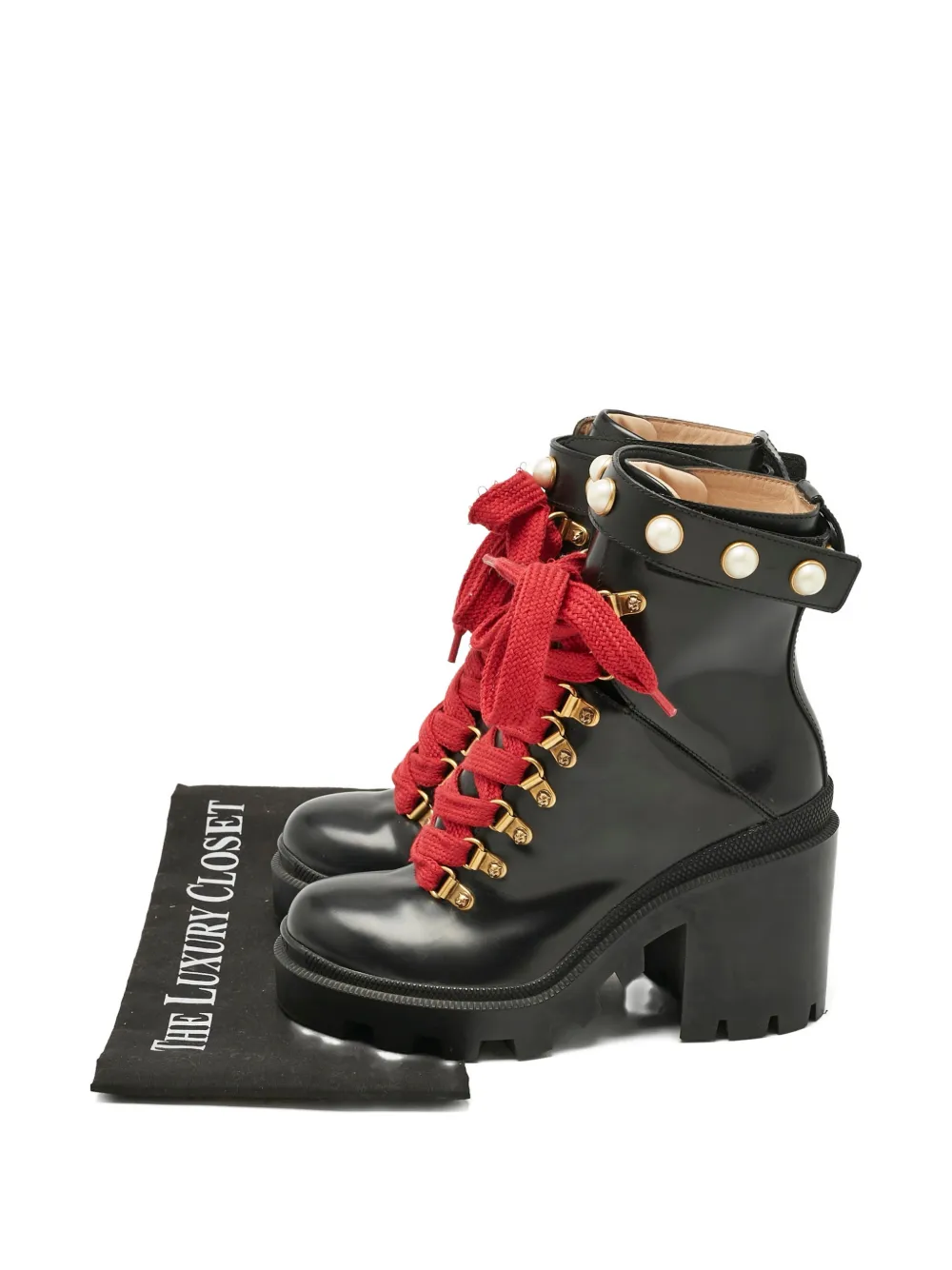 Pre-owned Gucci Lace-up Block-heel Ankle Boot In Black