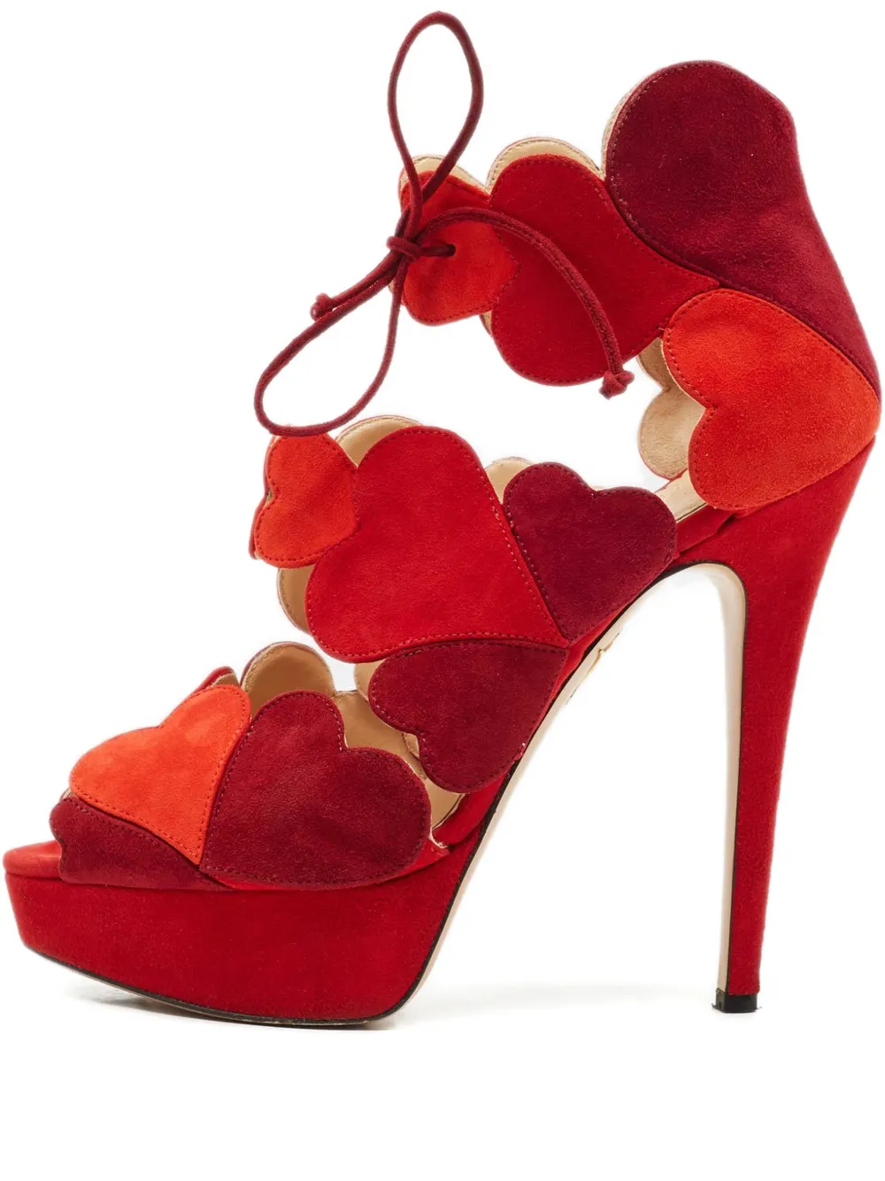 Pre-owned Charlotte Olympia Heart-motif Suede Sandals In Red