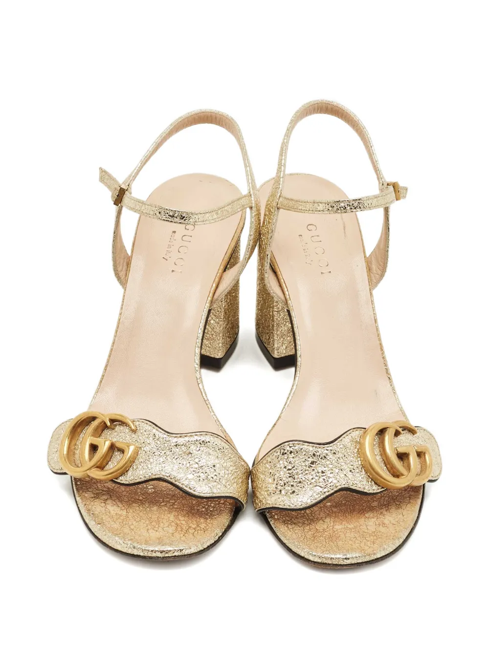 GUCCI Pre-owned Marmont Block-heel Sandals In Gold