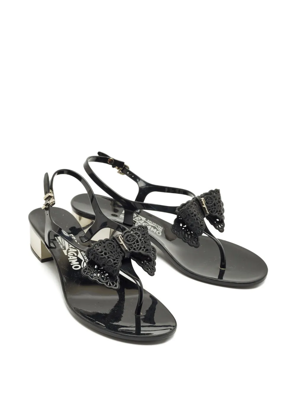 Ferragamo Pre-Owned ankle-strap bow sandals - Zwart