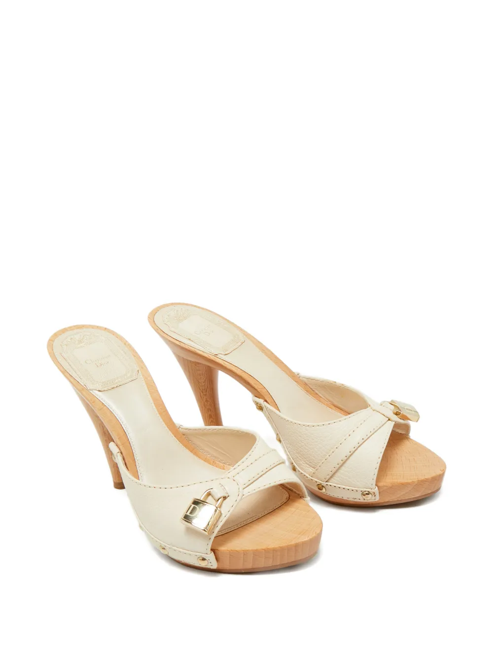 Christian Dior Pre-Owned Luck padlock-detail leather sandals - Beige