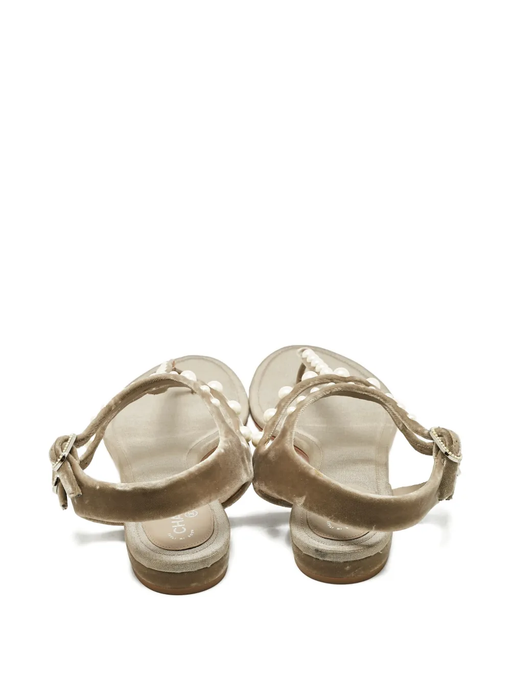 CHANEL Pre-Owned velvet pearl-embellished thong sandals - Grijs