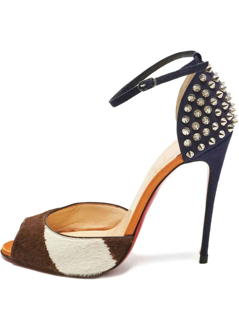 Pre-owned Christian Louboutin Spiked Calf Hair Sandals In Brown