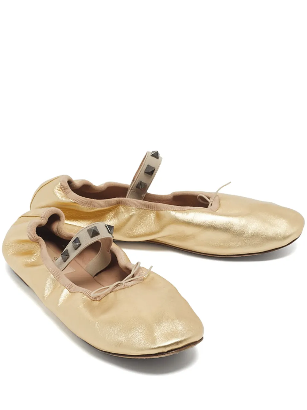 Valentino Garavani Pre-Owned Rockstud bow-detail ballet flats - Oro