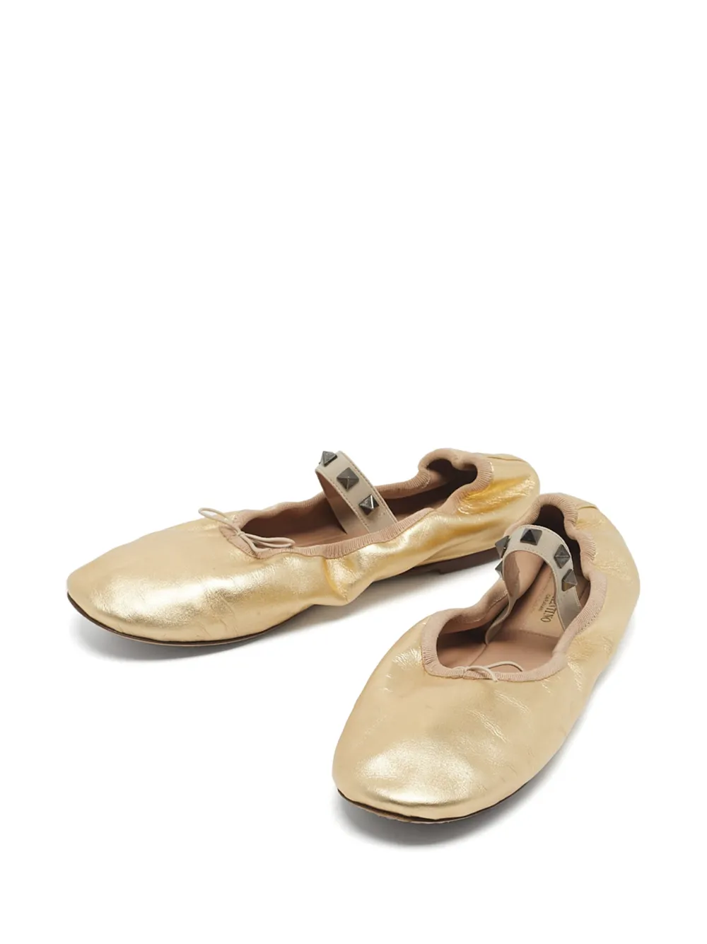 Valentino Garavani Pre-Owned Rockstud bow-detail ballet flats - Goud