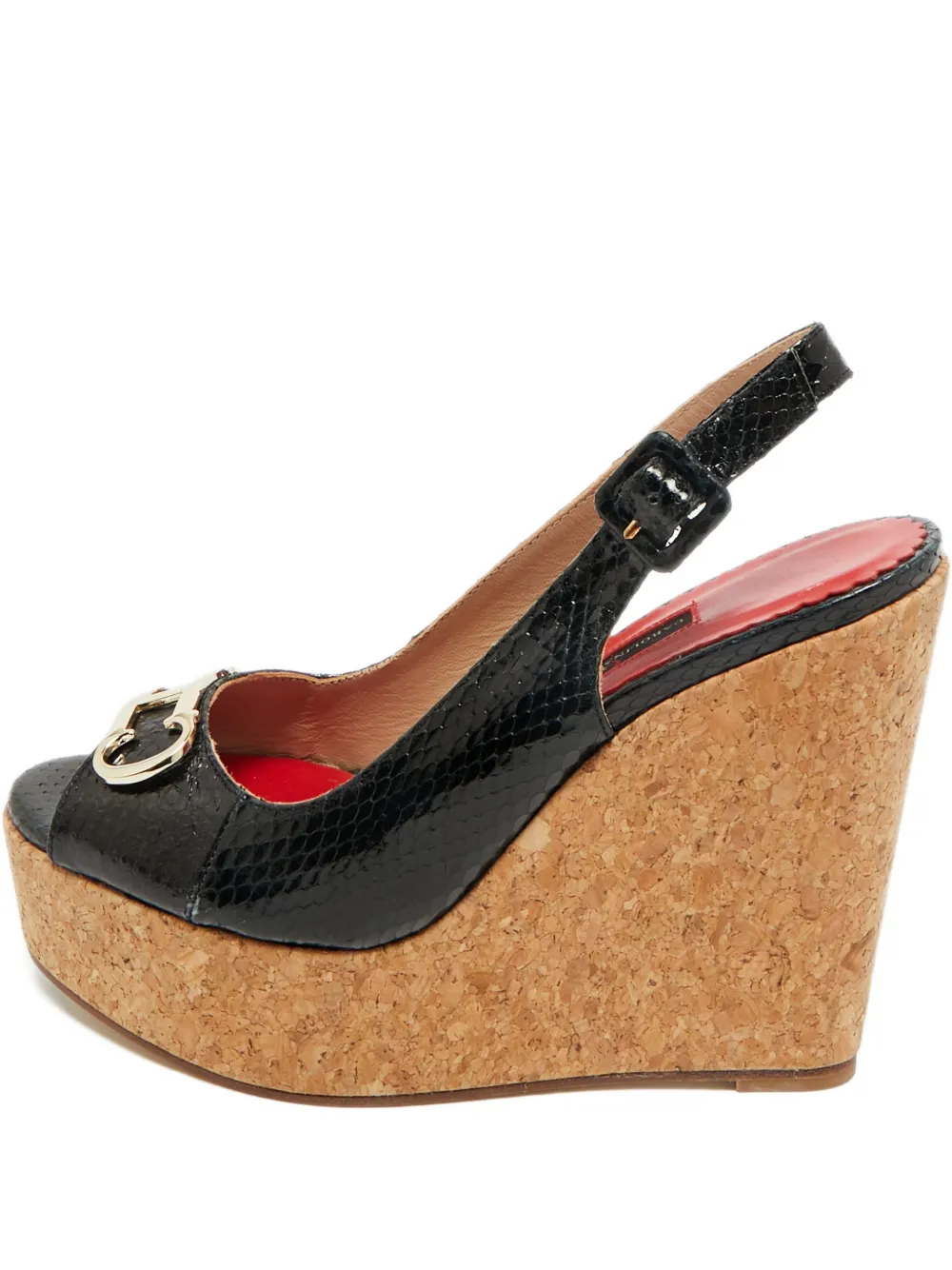 Carolina Herrera Vintage snakeskin-embossed wedge sandals - Schwarz