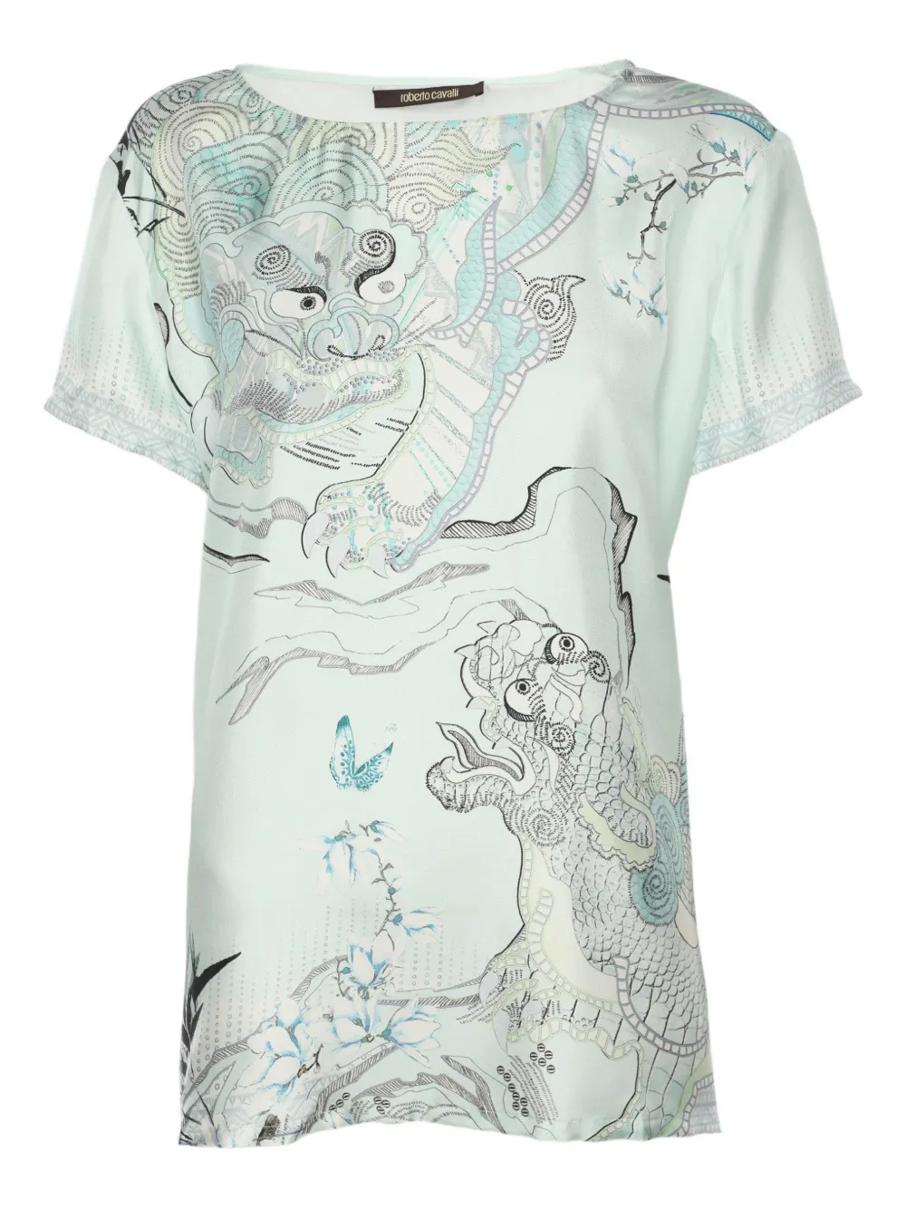 Pre-owned Roberto Cavalli Silk Printed Blouse In Blue