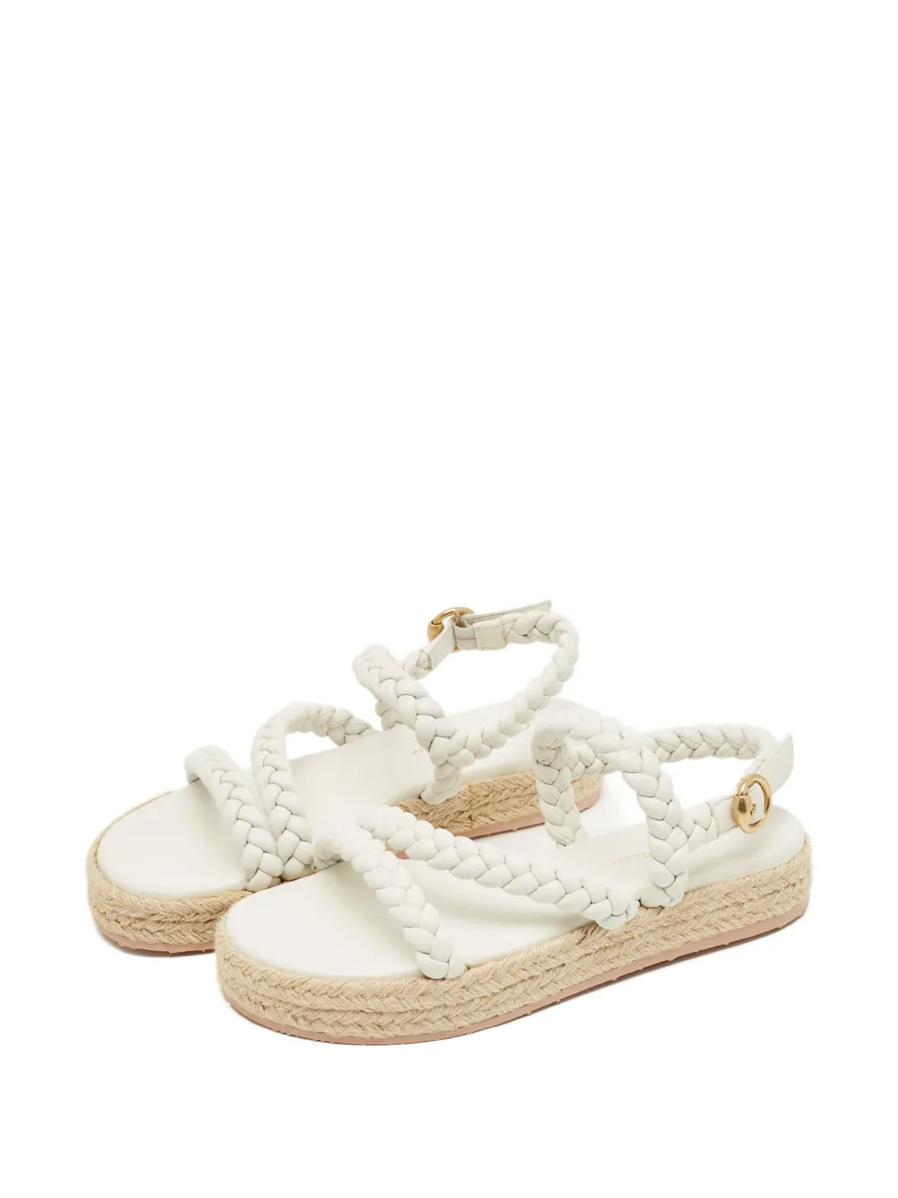 Pre-owned Gianvito Rossi Braided Leather Platform Espadrilles In White