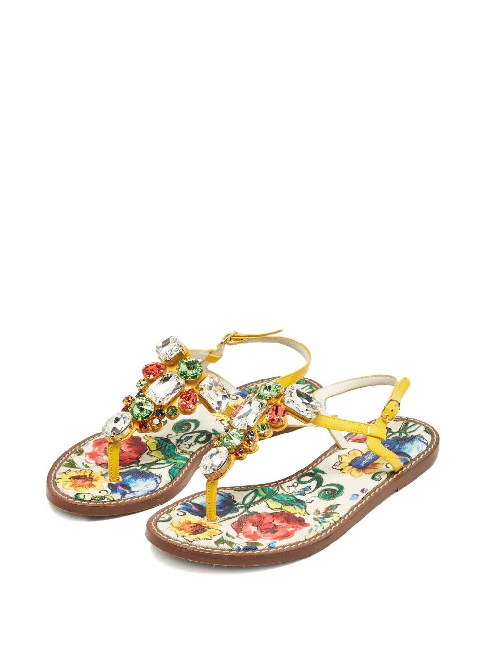 Dolce & Gabbana Pre-Owned crystal-embellished floral-print sandals - Geel