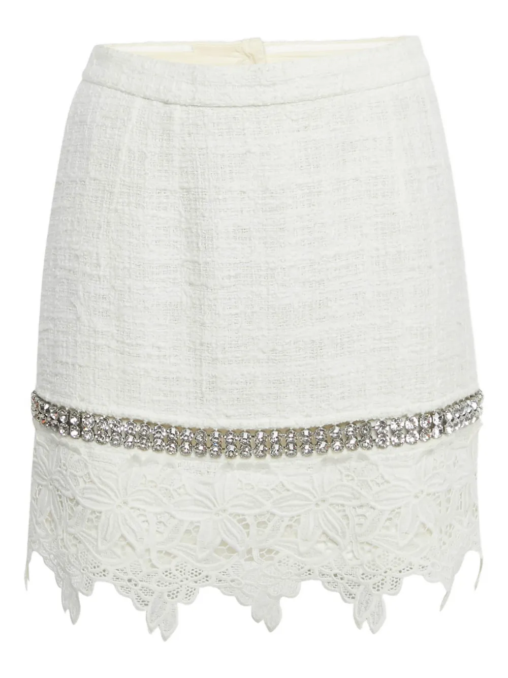 Dolce & Gabbana Pre-Owned lace-panel crystal mini skirt - Bianco