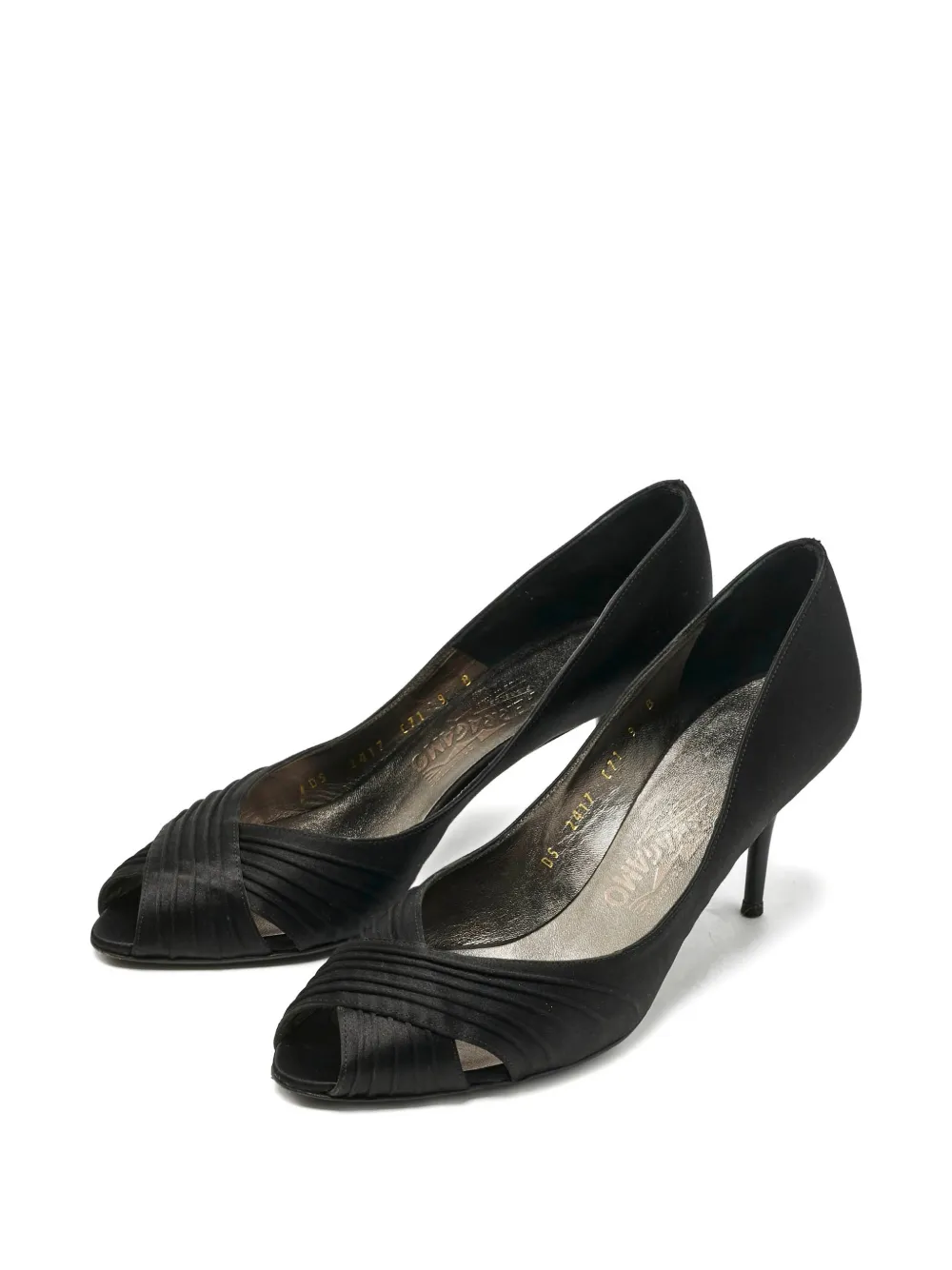 Ferragamo Pre-Owned Societe pleated peep-toe pumps - Zwart