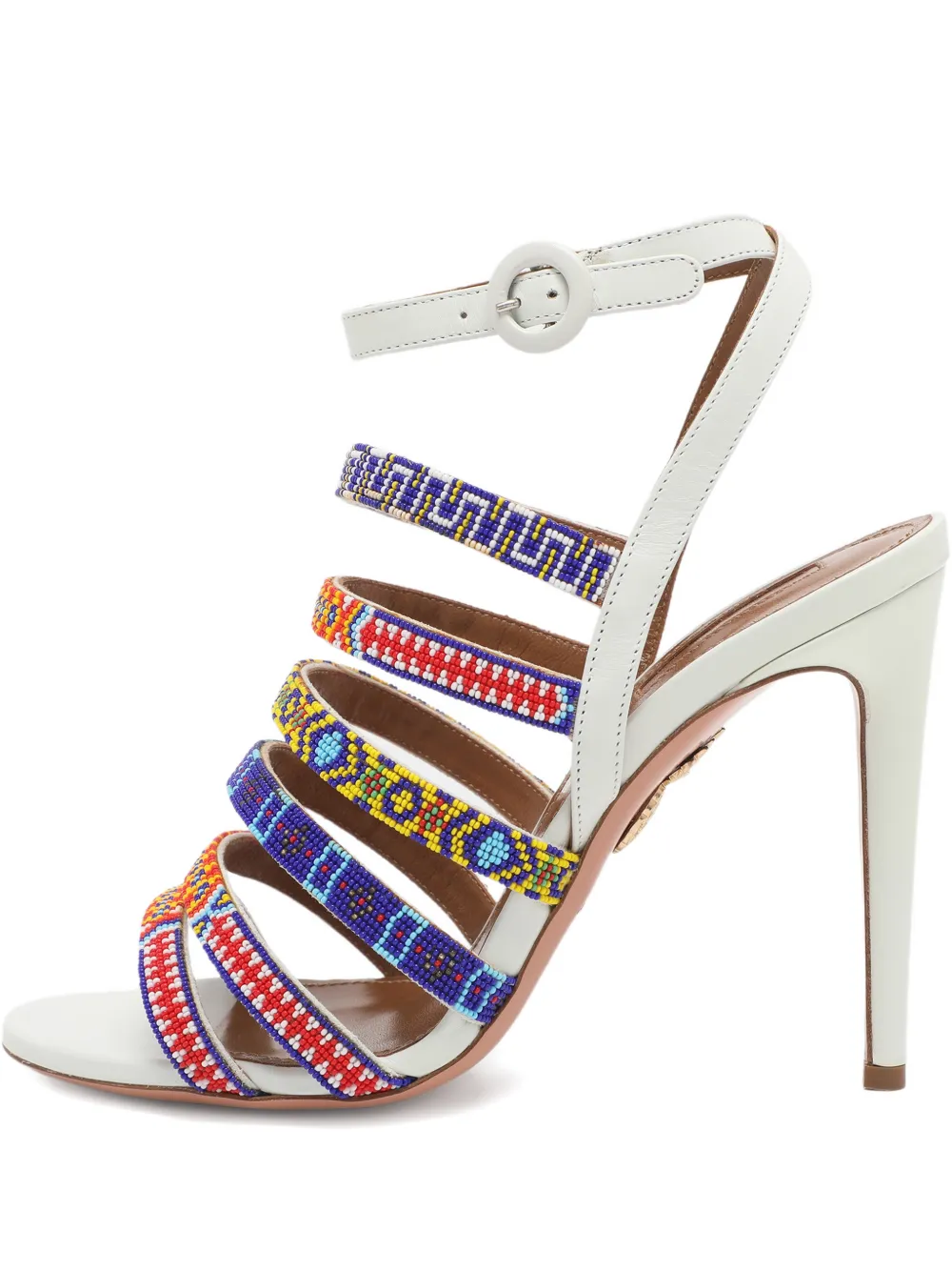 Pre-owned Aquazzura Beaded Ankle-strap Sandals In White