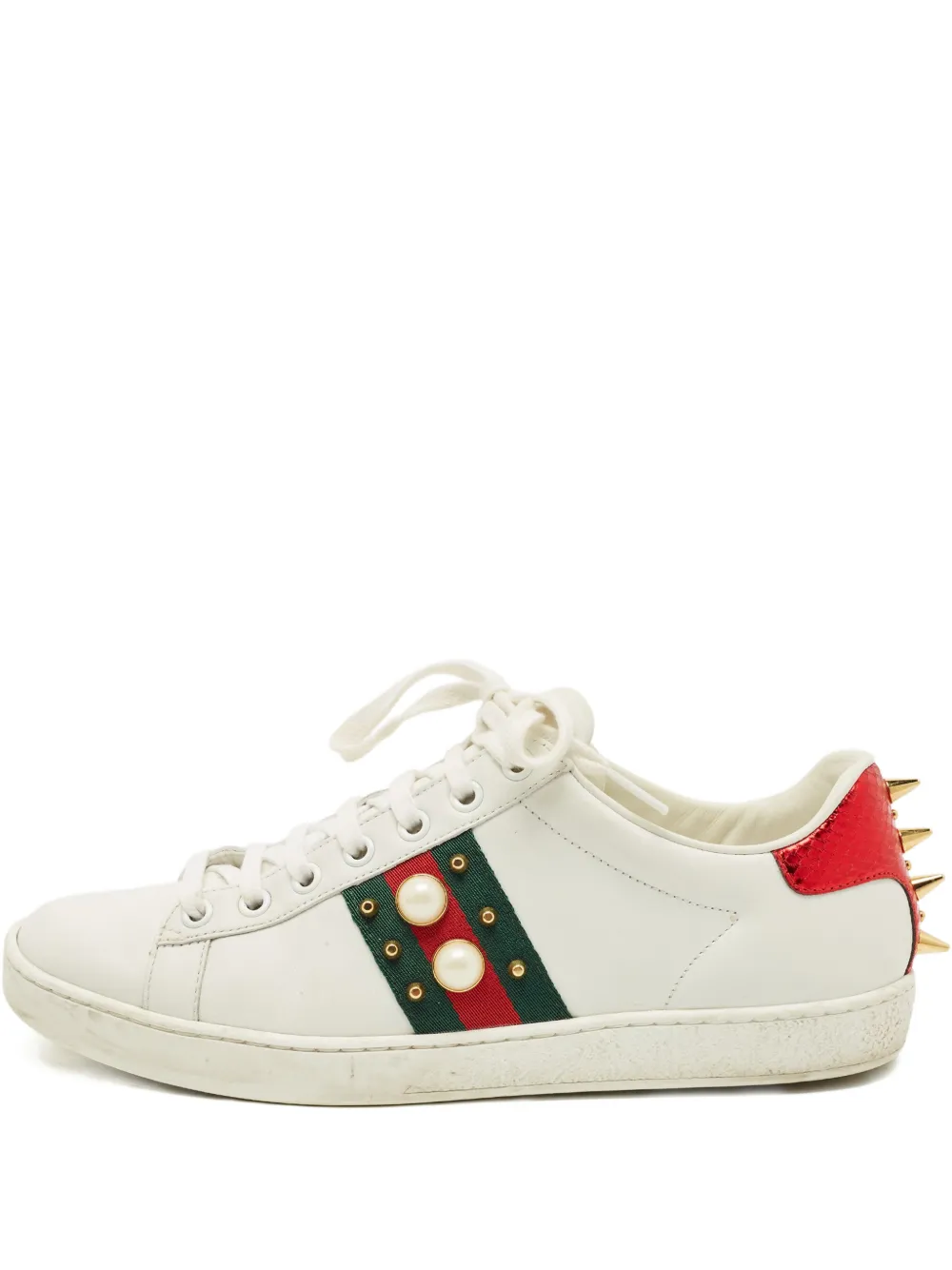 Gucci Pre-Owned Ace leather pearl sneakers - Weiß