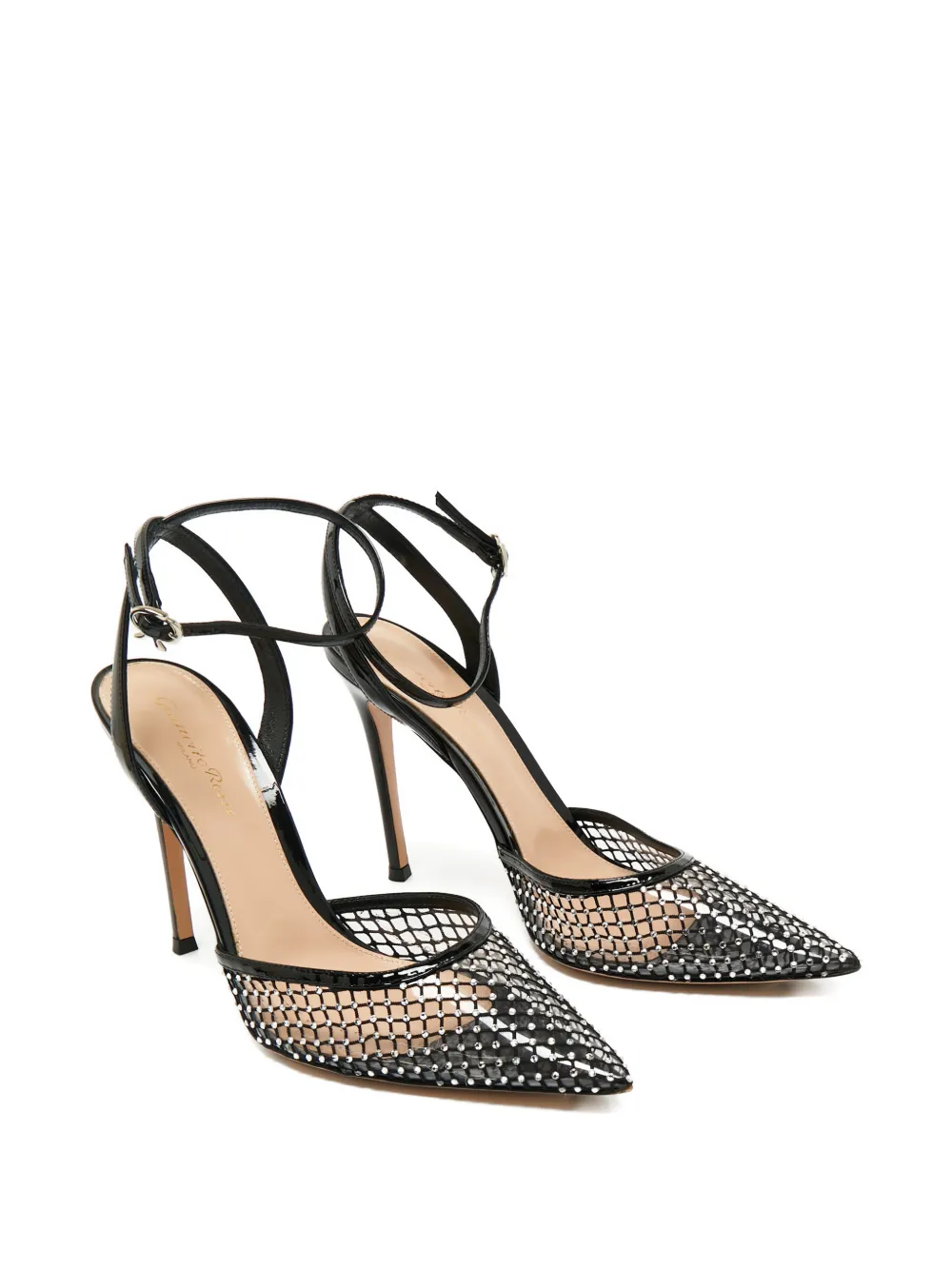 Gianvito Rossi Rossi ankle-strap mesh-detail pumps - Zwart