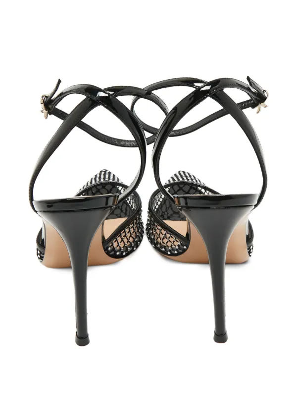 Gianvito Rossi - Black Mesh & Suede Sandal, 95mm Gianvito Rossi Black Mesh Strappy Heels display picture 1