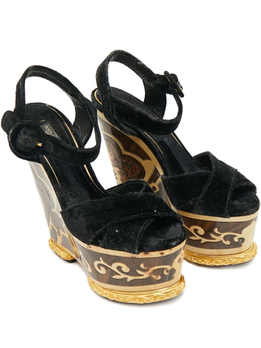 Dolce & Gabbana Pre-Owned velvet wedge sandals - Blu