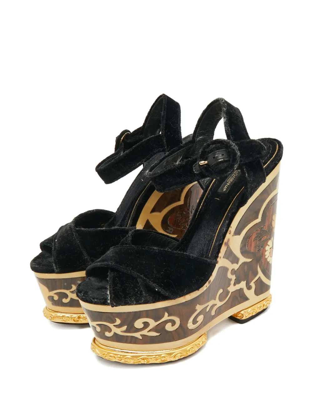 Dolce & Gabbana Pre-Owned velvet wedge sandals - Blauw