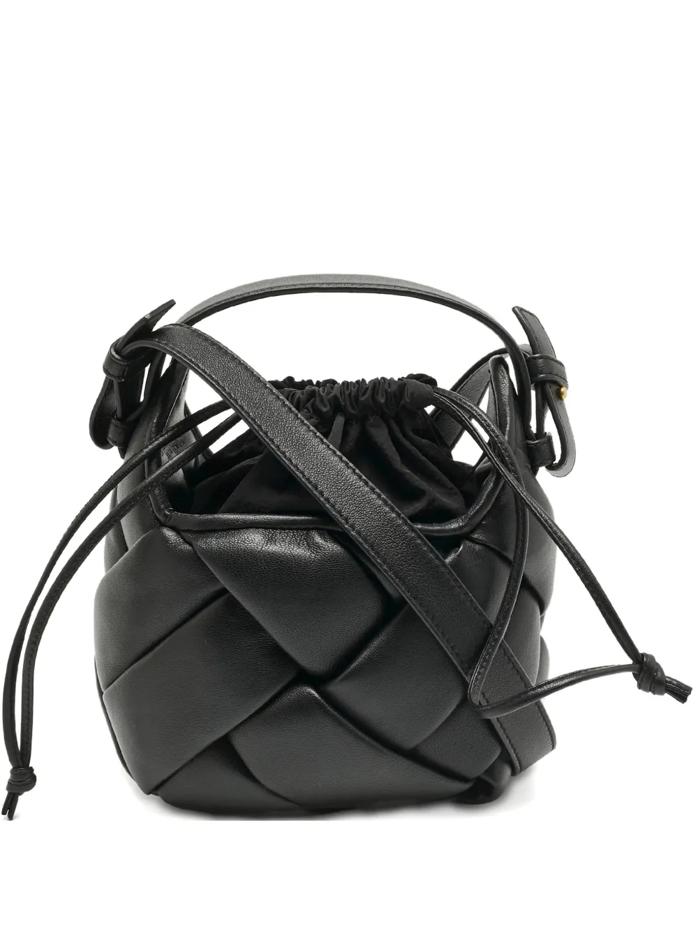 Bottega Veneta Pre-Owned Helmet intrecciato leather bucket bag - Black