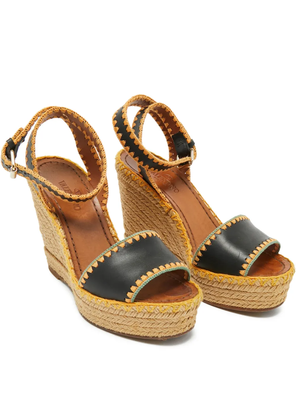 Valentino Garavani Pre-Owned Espadrille leather wedge sandals - Nero