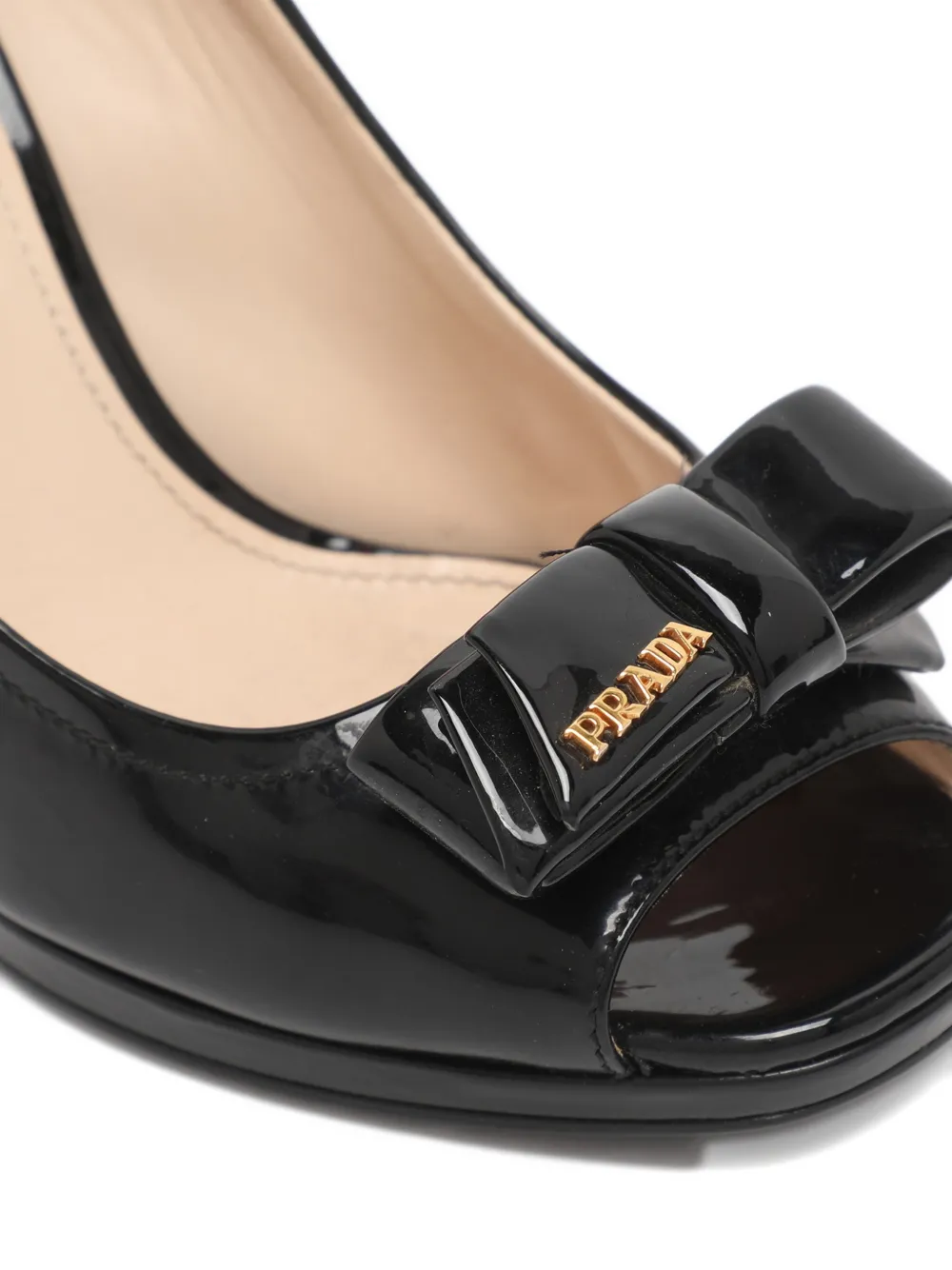 Pre-owned Prada Peep-toe Bow Wedge Pumps In Black