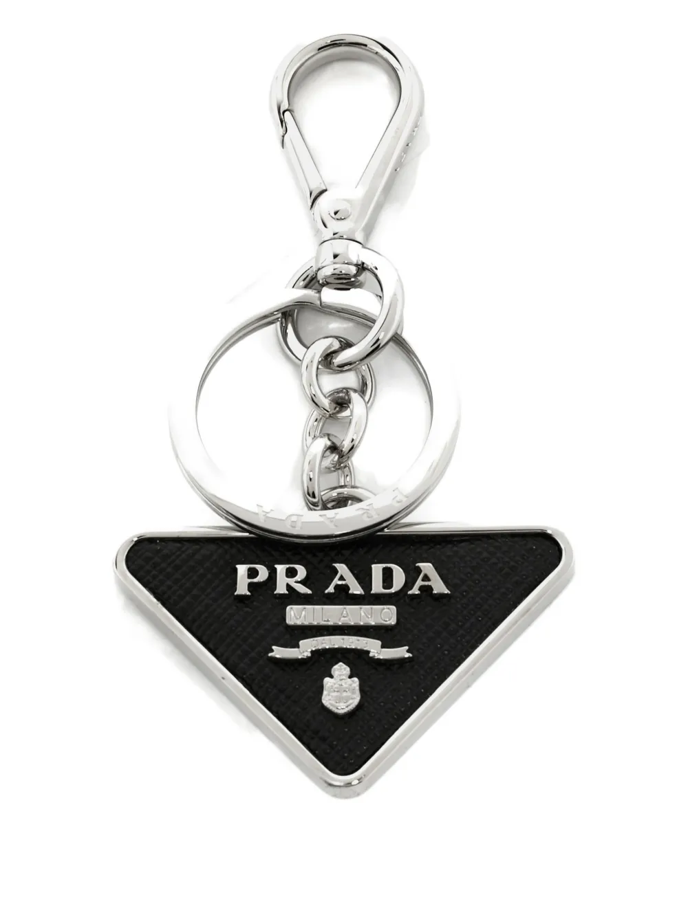 Pre-owned Prada Triangle-logo Leather Keyring In Black