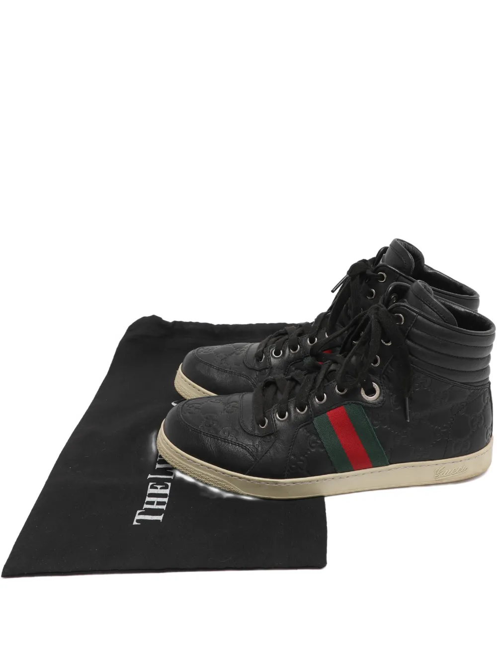 Pre-owned Gucci Ssima Leather High-top Sneakers In Black
