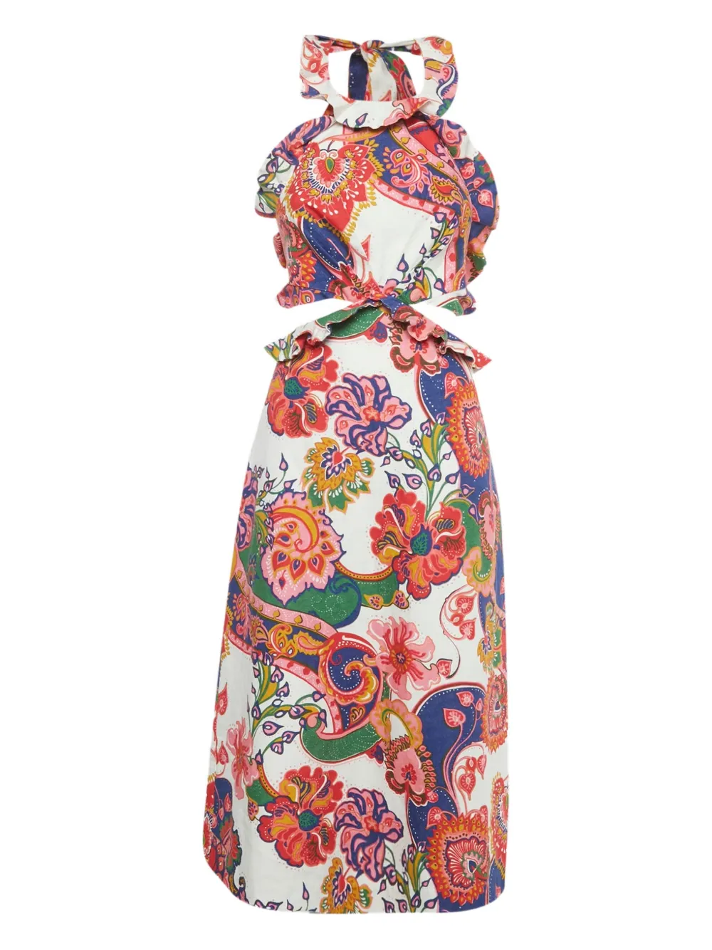 Pre-owned Zimmermann Ruffled Printed Midi Dress In White