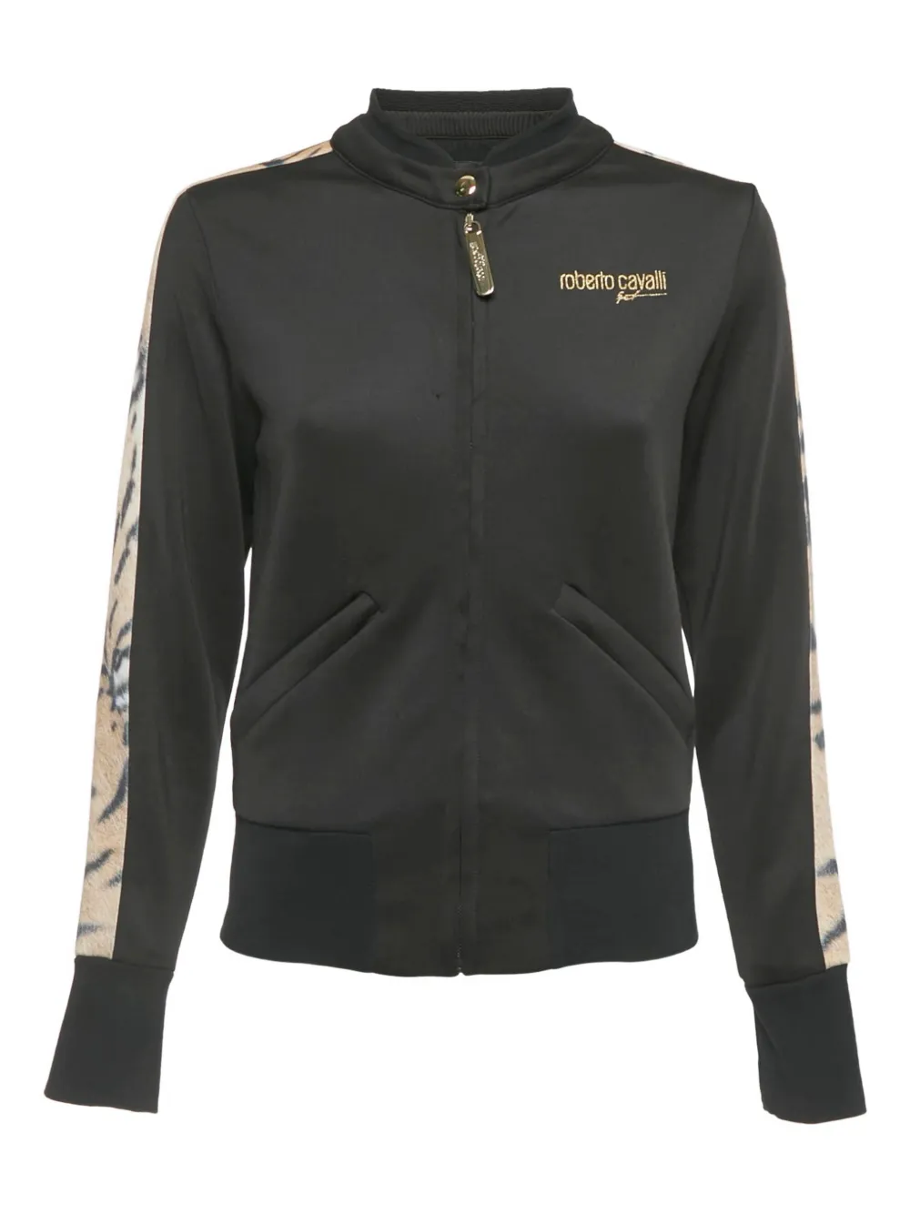 Roberto Cavalli Jacke aus Krepp mit Animal-Print - Schwarz