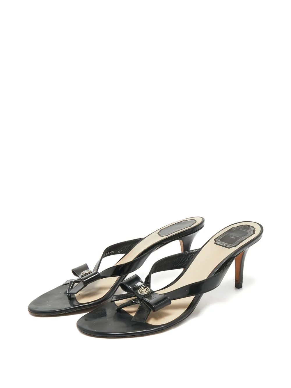 Christian Dior Pre-Owned bow-detail leather slides - Zwart