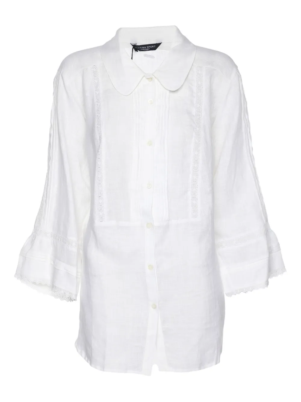 Pre-owned Marina Rinaldi Embroidery Button-front Blouse In White
