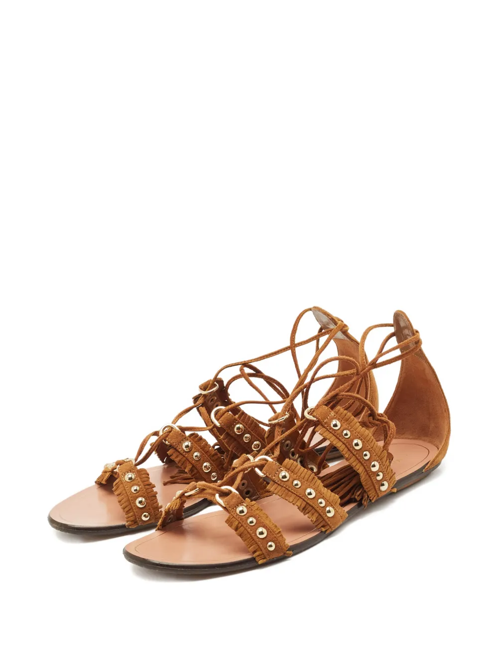Aquazzura Tulum studded-fringe sandals - Bruin