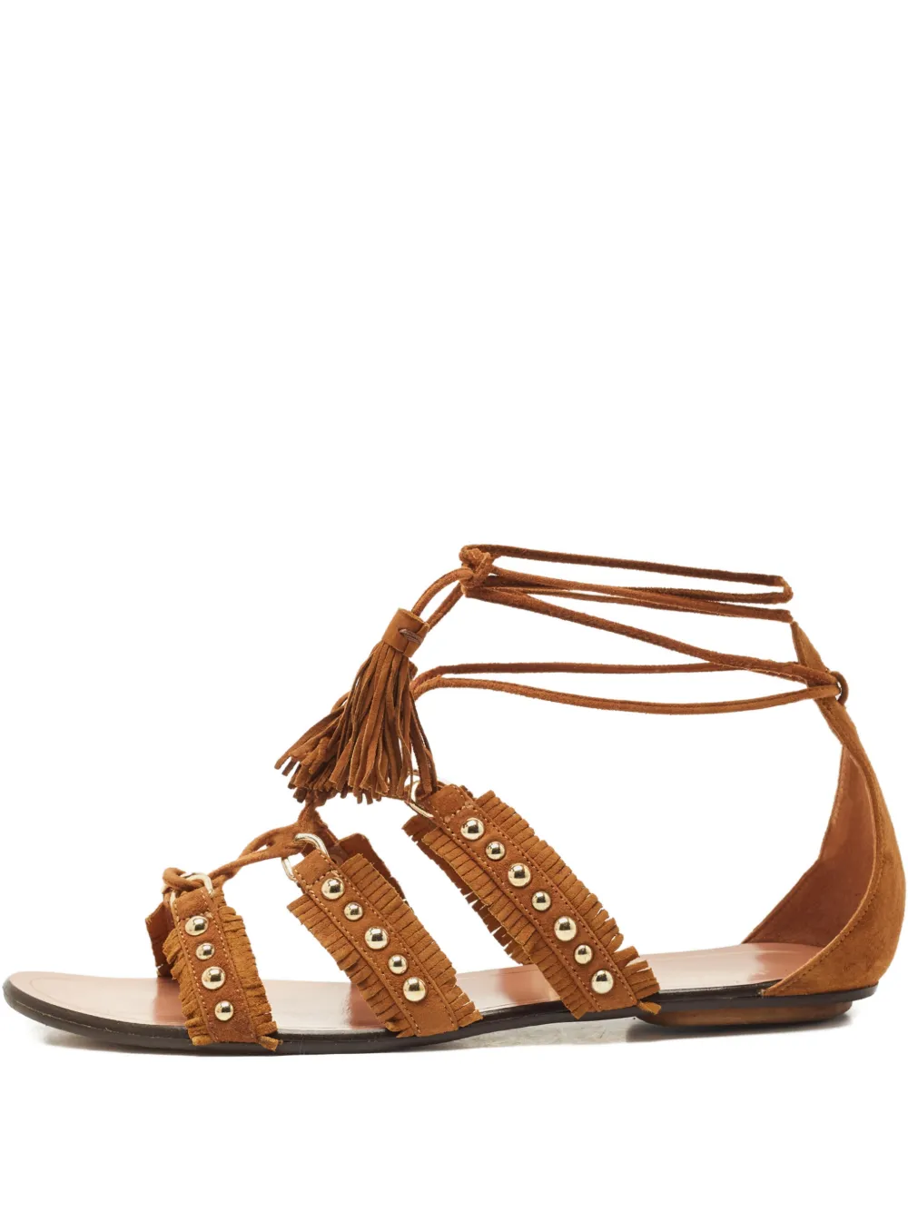Aquazzura Tulum studded-fringe sandals - Marrone