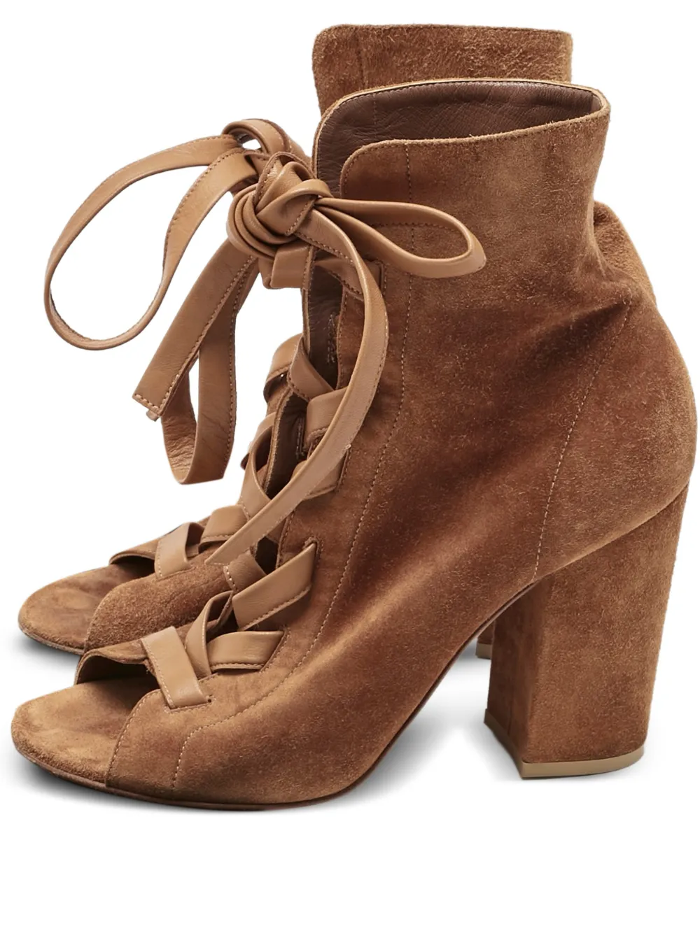 Gianvito Rossi open-toe ribbon ankle boots - Marrone