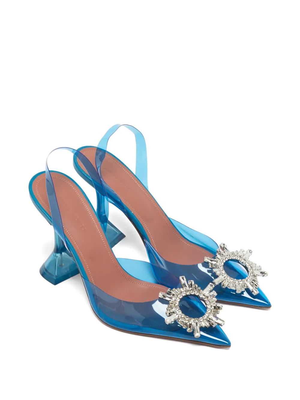 Pre-owned Amina Muaddi Crystal-embellishment Pumps In Blue