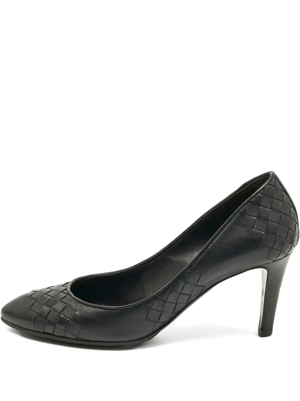 Pre-owned Bottega Veneta Intrecciato Weave Pointed Pumps In Black