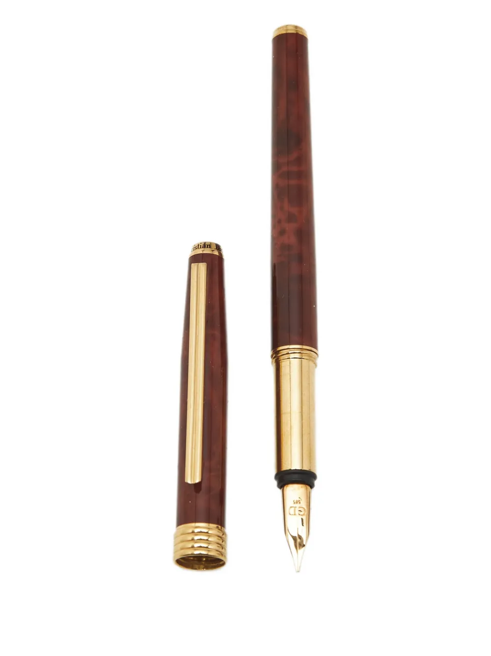 Pre-owned Dior Logo雕刻钢笔 In Brown