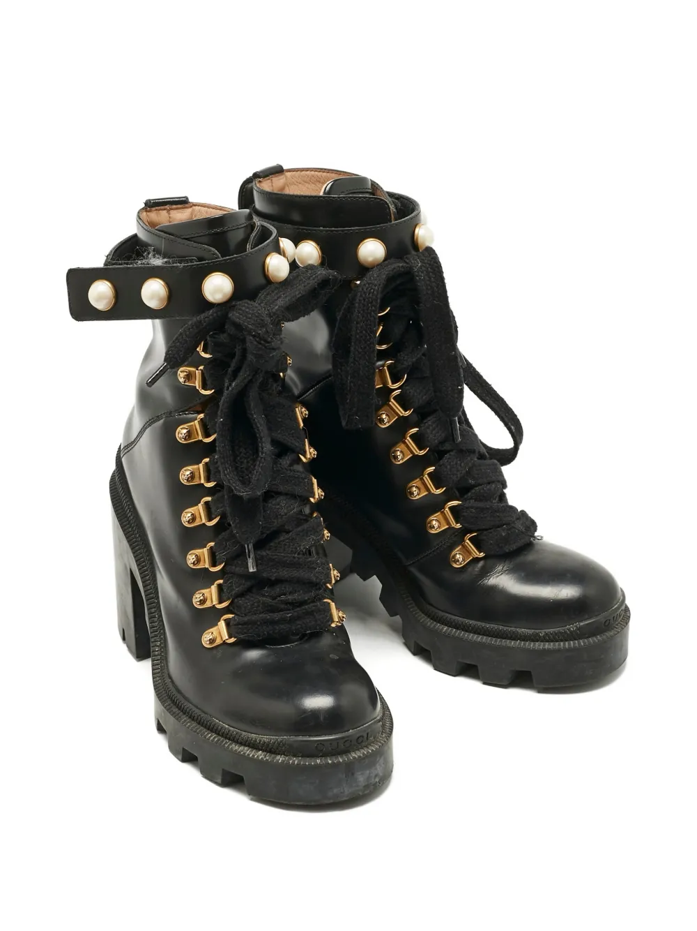 Gucci Pre-Owned faux-pearl embellished ankle boots - Zwart