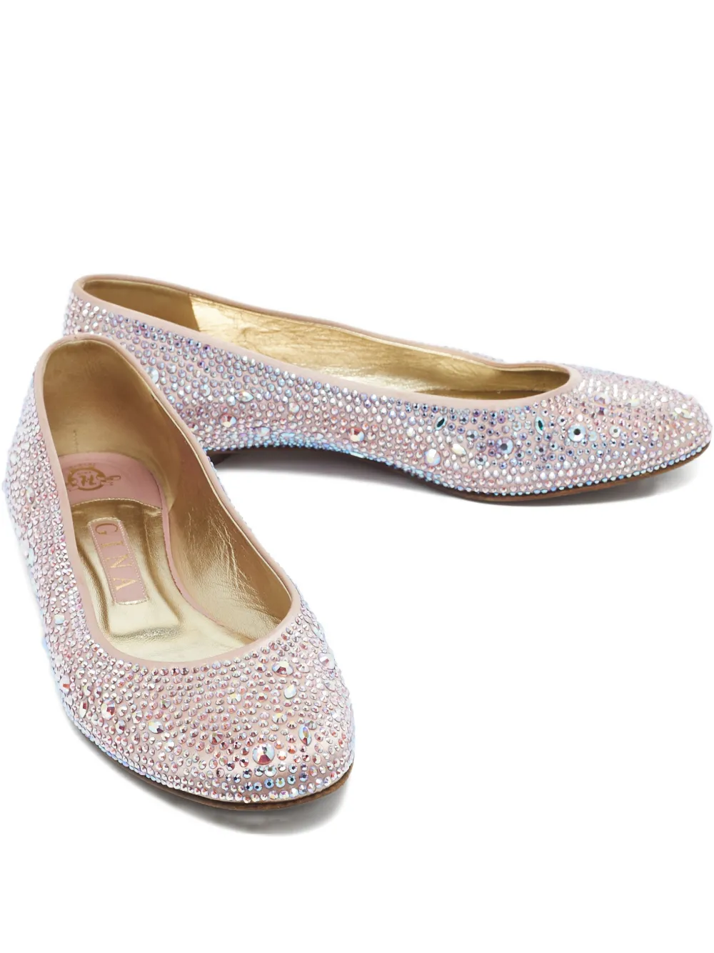 Pre-owned Gina Crystal-embellishment Ballet Flats In Purple