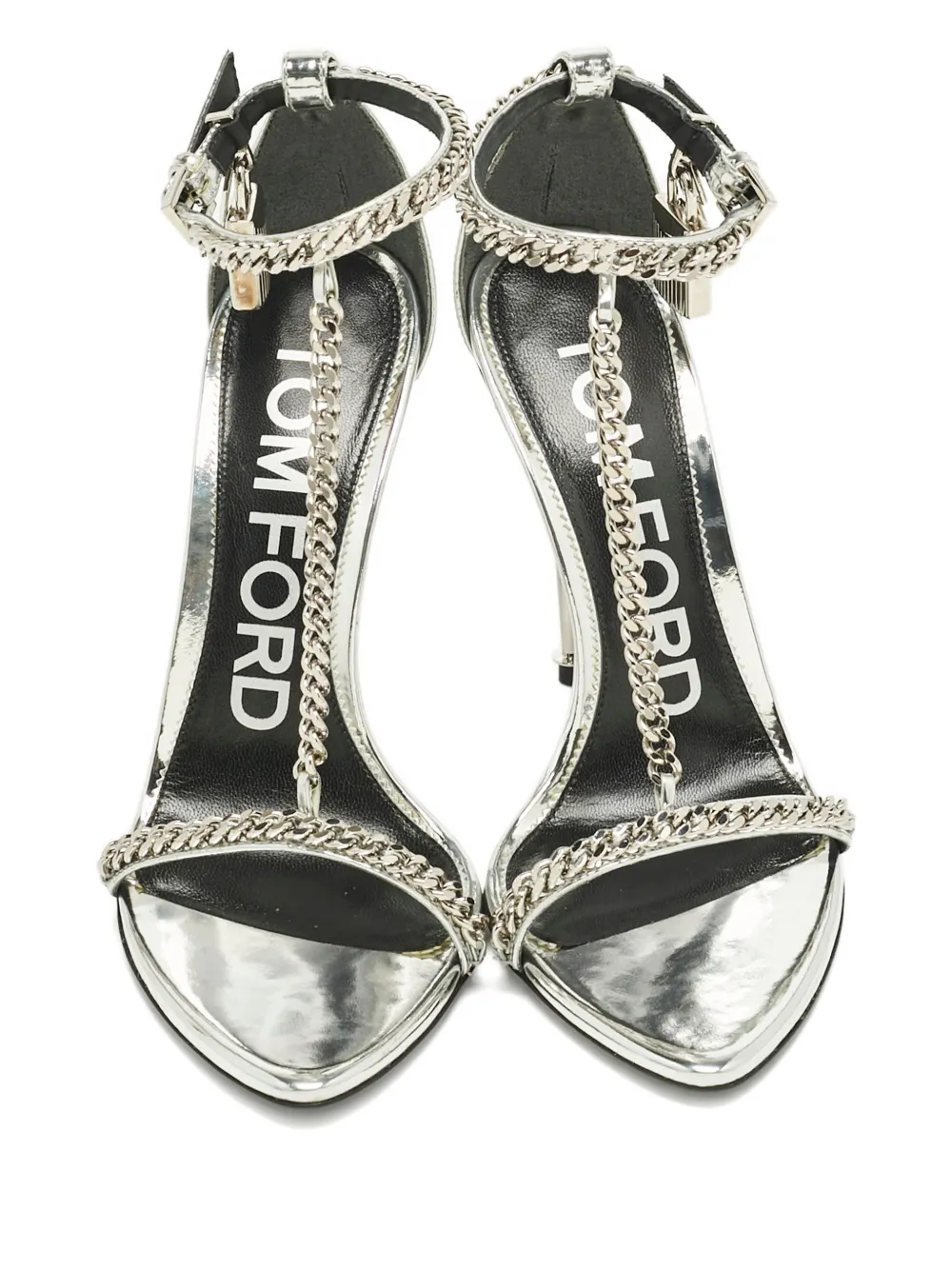 Pre-owned Tom Ford Padlock Chain-embellished Sandals In Silver