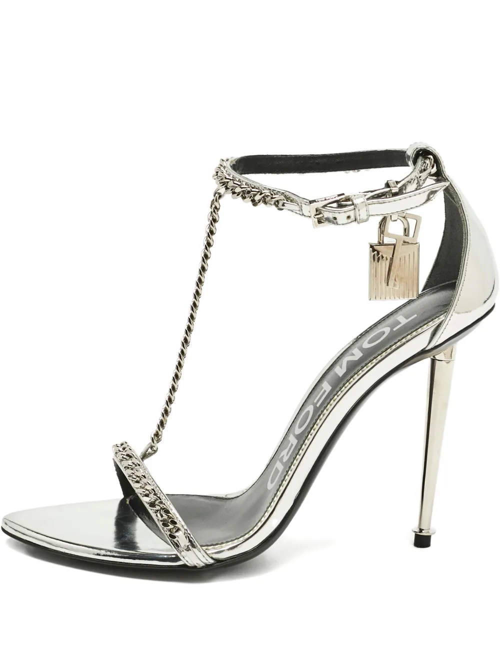 Pre-owned Tom Ford Padlock Chain-embellished Sandals In Silver