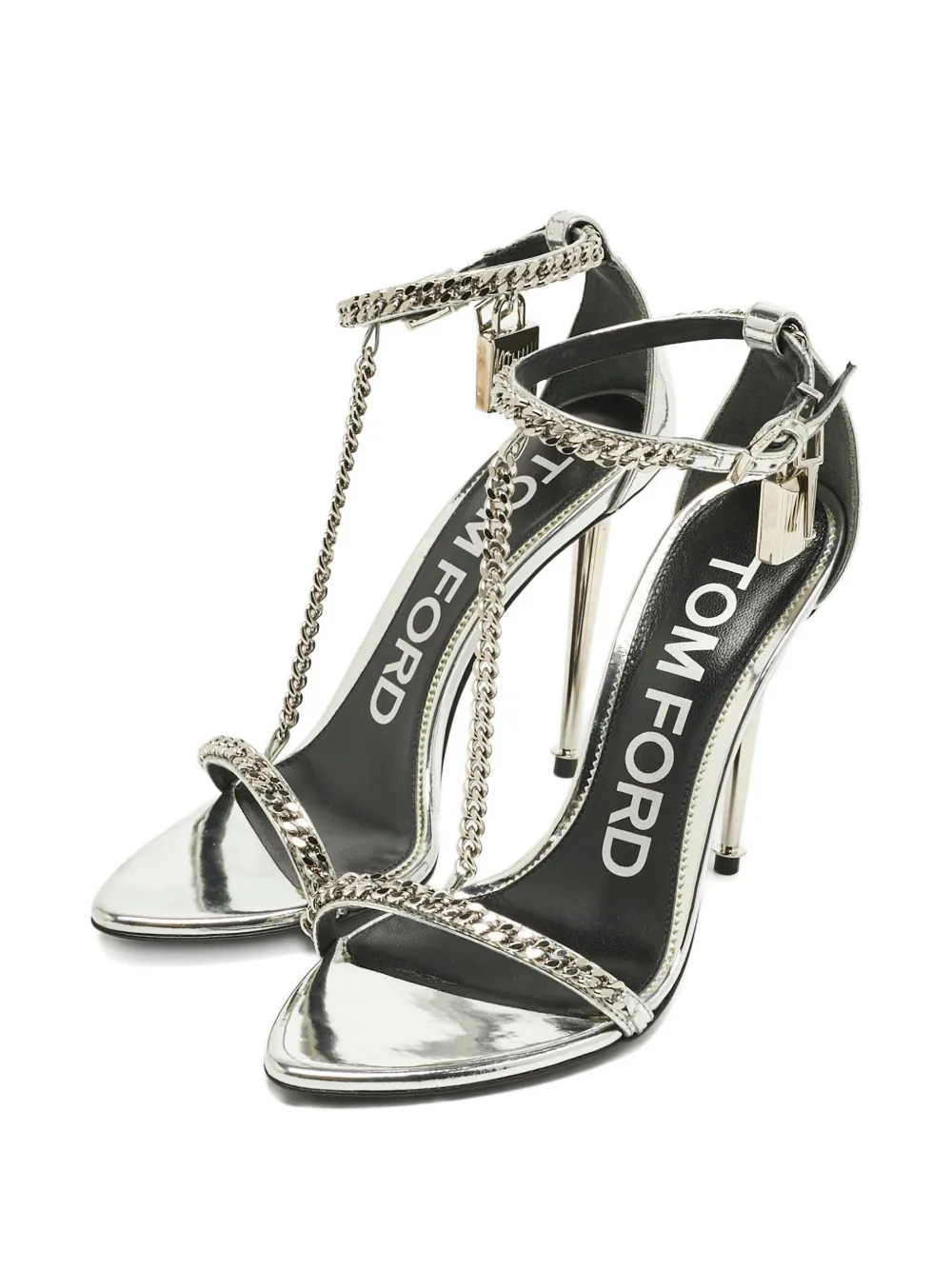 Pre-owned Tom Ford Padlock Chain-embellished Sandals In Silver
