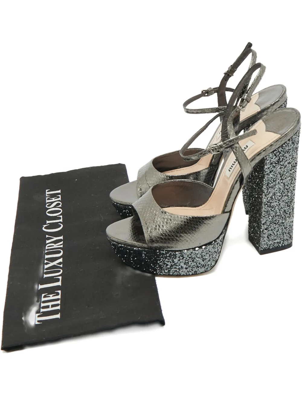 Miu Miu Pre-Owned glitter-effect ankle-strap sandals | Grey | Image 1