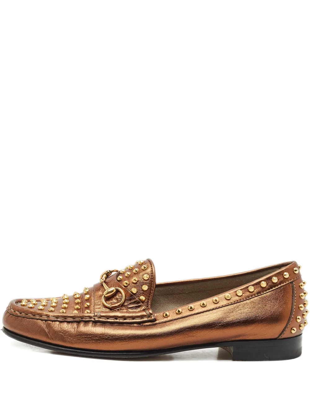 Gucci Pre-Owned spike-embellished leather loafers - Gold