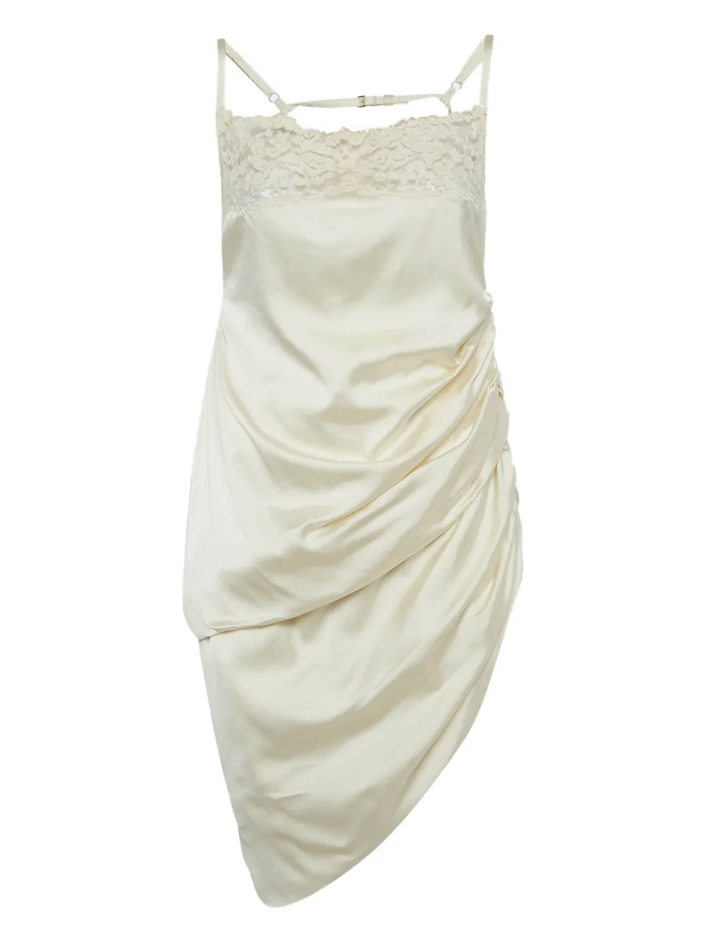 Pre-owned Jacquemus Asymmetrical Lace Mini Dress In Neutral