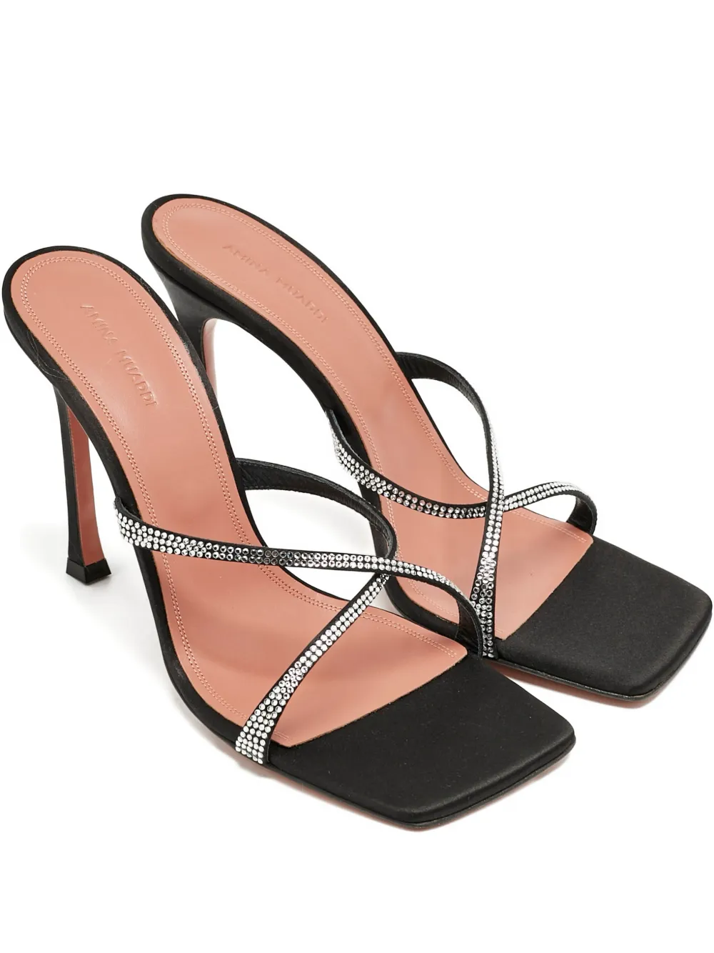 Amina Muaddi satin crisscross slide sandals - Nero